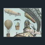 Vintage Science Fiction, Viktorianischer Dampfpunk Postkarte<br><div class="desc">Vintage Darstellung von Reisen und Transport futuristischen Science Fiction mit Menschen,  die mit Dickhäusern,  Blitzen,  Heißluftballons,  einem invertierten Zug und einem antiken Cabrio Auto in einer Viktorianischen Dampfpunk Retro städtischen Metropole.</div>