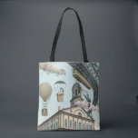 Vintage Science Fiction, Viktorianischer Dampfpunk Tasche<br><div class="desc">Vintage Darstellung von Reisen und Transport futuristischen Science Fiction mit Menschen,  die mit Dickhäusern,  Blitzen,  Heißluftballons,  einem invertierten Zug und einem antiken Cabrio Auto in einer Viktorianischen Dampfpunk Retro städtischen Metropole.</div>