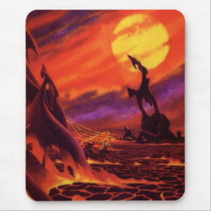 Vintage Science Fiction Vulkan Planet w Red Lava Mousepad