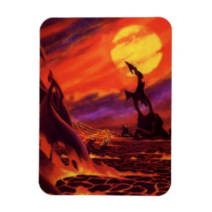 Vintage Science-Fiction Vulkanplanet mit roter Lav Magnet