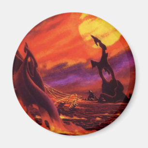 Vintage-Science-Fiction-Vulkanplanet mit roter Lav Magnet