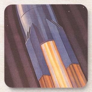 Vintage Science-Fiction-Weltraumschiff-Raketen Getränkeuntersetzer
