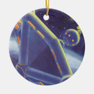 Vintage-Science-Fiction-Weltraumstation auf Umlauf Keramikornament