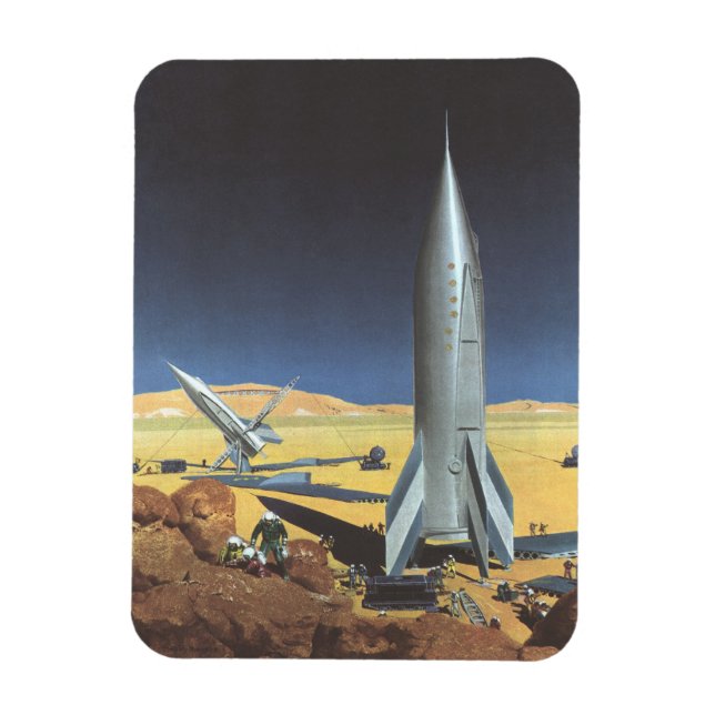 Vintage Science Fiction Wüstenplanet mit Raketen Magnet (Vertikal)
