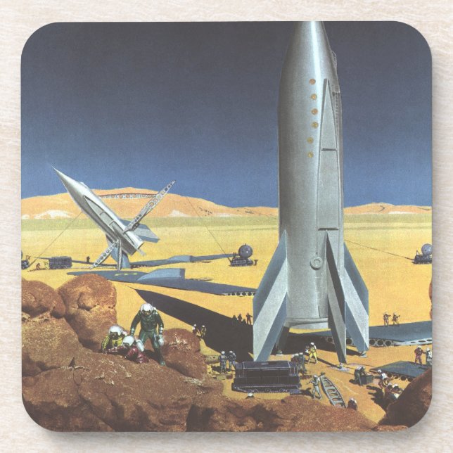 Vintage Science Fiction Wüstenplanet mit Raketen Untersetzer (Vorderseite)