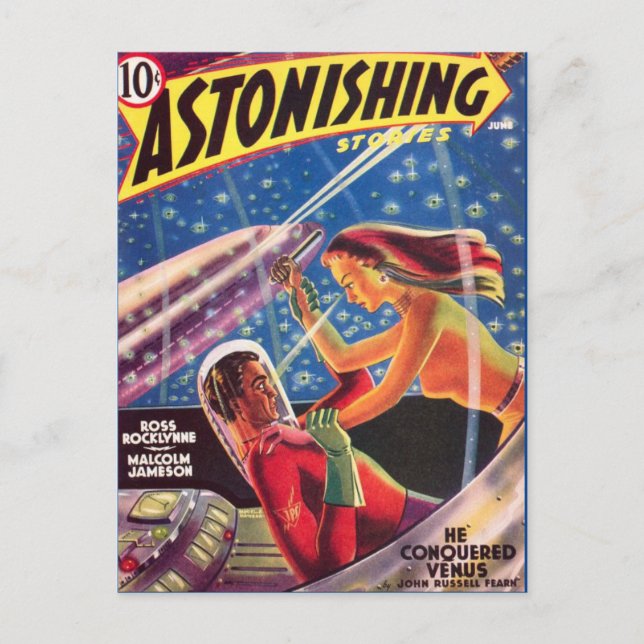 Vintage SciFi Buchcover Kunst Raumfahrt Liebe Postkarte (Vorderseite)