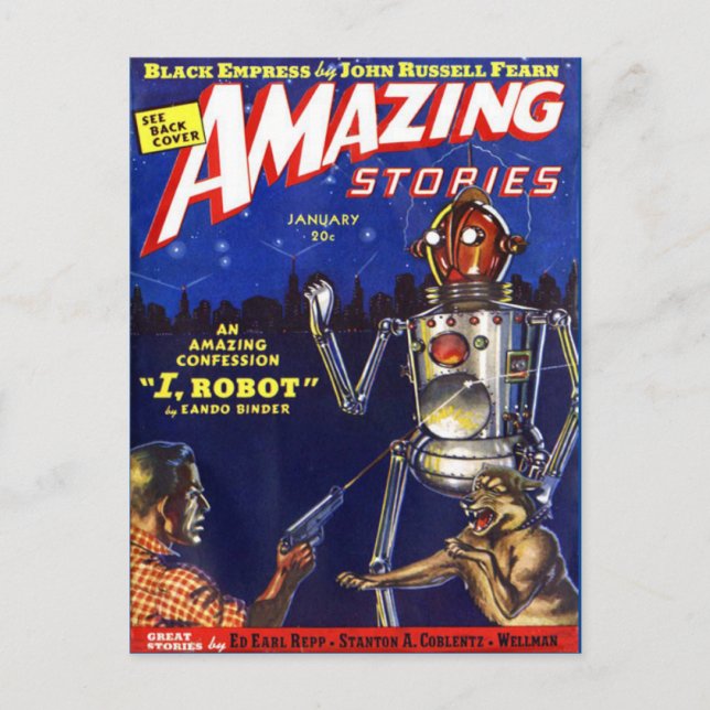 Vintage SciFi Buchcover-Kunst Robot Postkarte (Vorderseite)