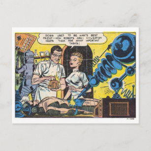Vintage SciFi Robots Comicen für das Goldene Alter Postkarte