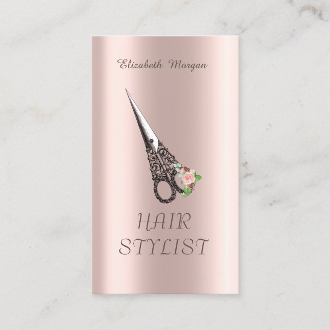 Vintage Scissors Hair Rose Gold Visitenkarte (Vorderseite)