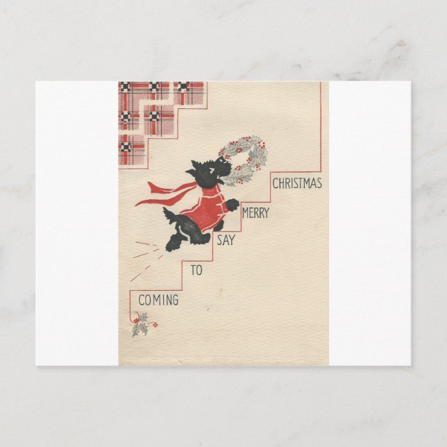 Vintage Scottie Merry Feiertagspostkarte (Vorderseite)