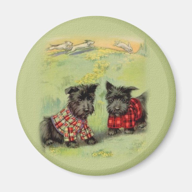 Vintage Scottish Terrier Round Magnet (Devant)