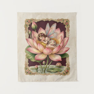 Vintage Scrap Bild - Fee schlafend in Lotus 4 Wandteppich