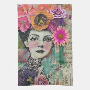 Vintage-Scrapbook-Collage-Gesicht (5) Geschirrtuch