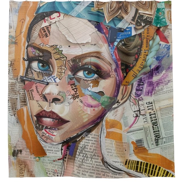 Vintage-Scrapbook-Collage-Gesicht (6) Duschvorhang (Vorderseite)
