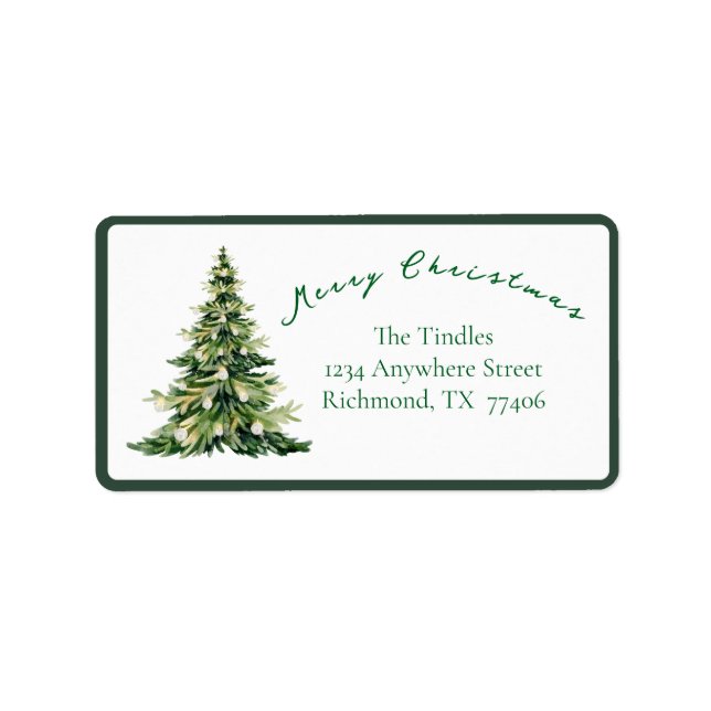 Vintage Script Green Gold Christmas Tree  Address  Adressaufkleber (Vorne)