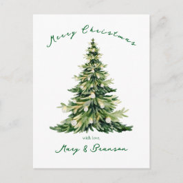 Vintage Script Non Photo Green Christmas Tree      Feiertagspostkarte