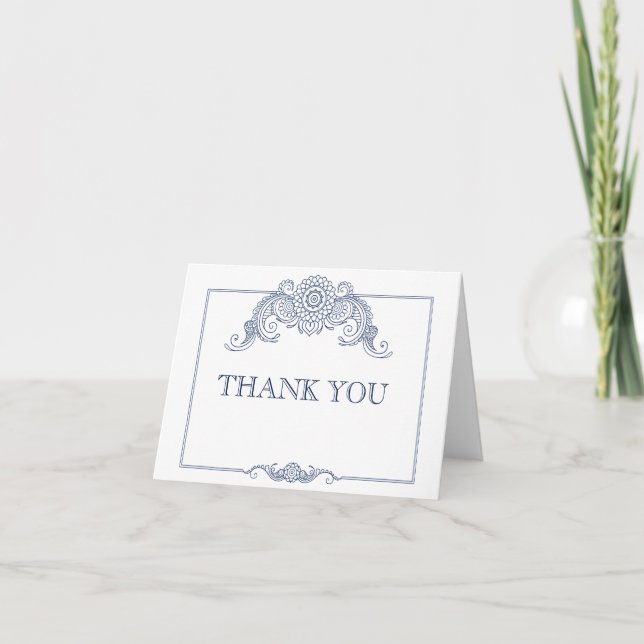 Vintage Scrolldesign Hochzeit danke Kartenschiff (Vorderseite)