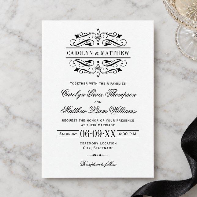 Vintage-Scrollwork-Monogramm-Hochzeit Einladung (Von Creator hochgeladen)