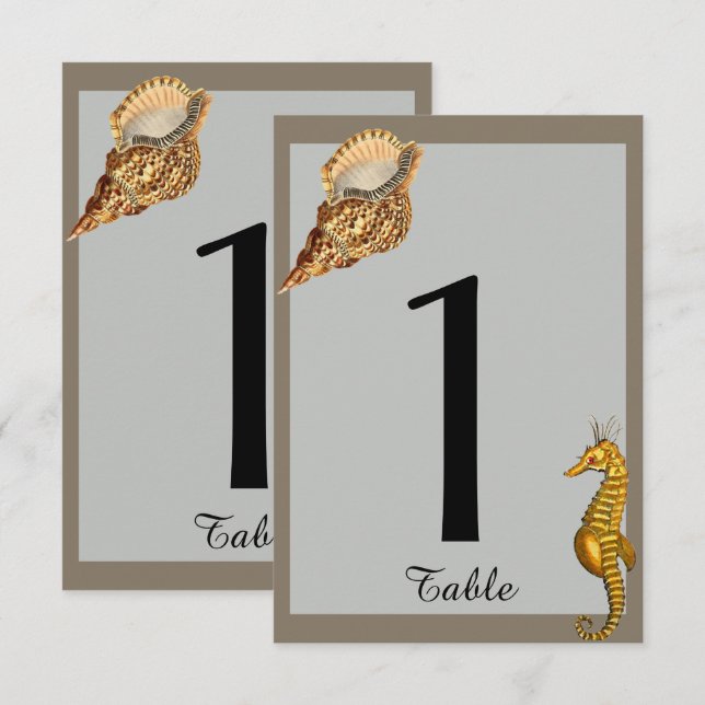 Vintage Sea Animals Beach Hochzeit Tischnummer (Vorne/Hinten)