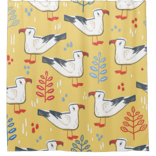 Vintage Seagull-Blätter Naturmuster Duschvorhang
