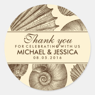 Vintage Seashell Wedding Favor Merci Sticker