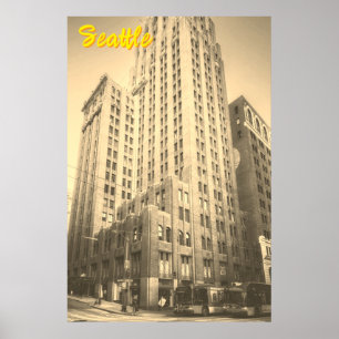 Vintage Seattle hohes Backsteingebäude Poster