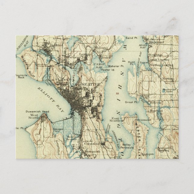 Vintage Seattle Map Postkarte (Vorderseite)