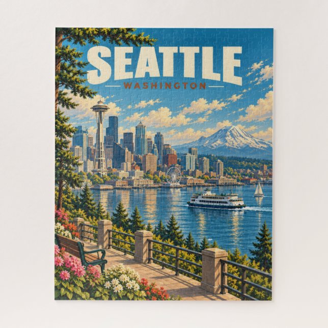 Vintage Seattle Skyline Mount Rainier (Vertikal)