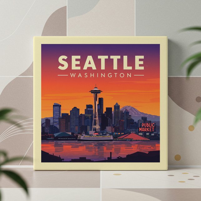 Vintage Seattle Washington Fliese (Von Creator hochgeladen)