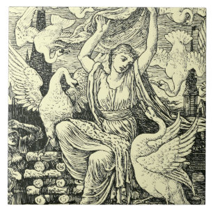 Vintage Sechs Schwäne von Walter Crane Fliese