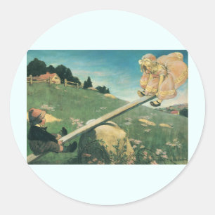 Vintage See Saw Margery Daw, Jessie Willcox Smith Runder Aufkleber
