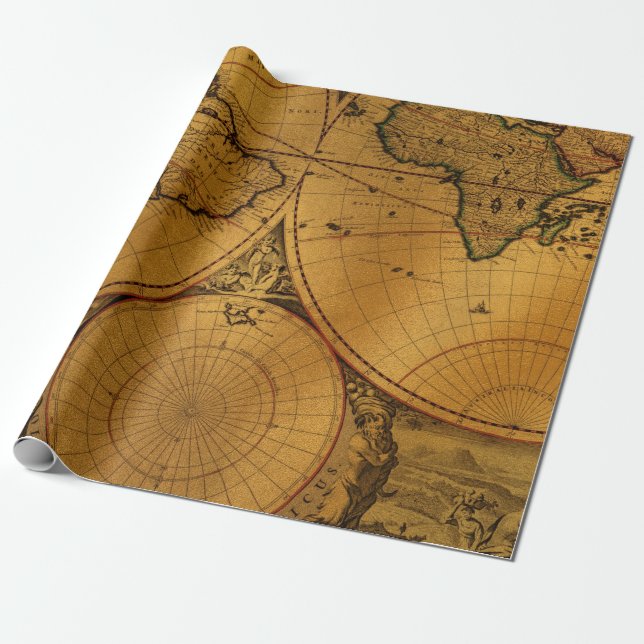 Vintage Seekarten-Verpackungs-Papier-Rolle Geschenkpapier (Ungerollt)