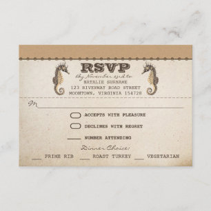 Vintage Seepferde Einmaliges Hochzeitsticket RSVP Karte
