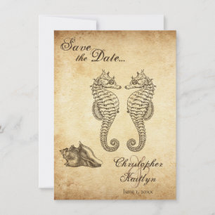 Vintage Seepferde und Conch Muschel Beach Hochzeit Save The Date