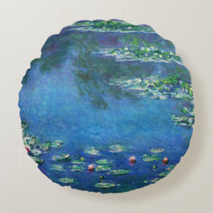Vintage Seerosen von Claude Monet Rundes Kissen