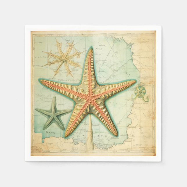 Vintage Seesternkarte Serviette (Vorderseite)