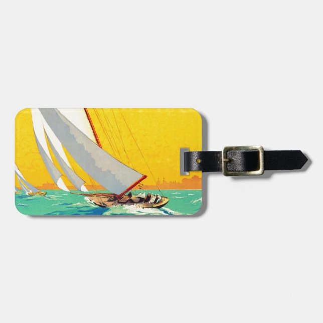 Vintage Segelboote Französisch Reisen Gepäckanhänger (Vorderseite horizontal)