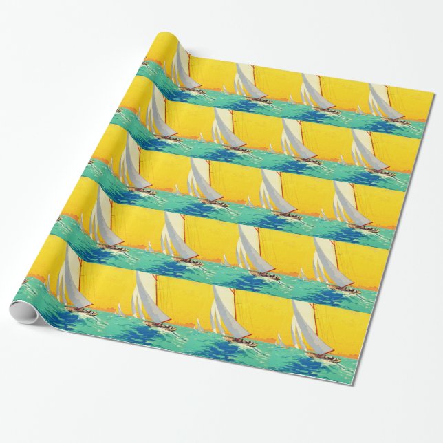 Vintage Segelboote Französisch Reisen Geschenkpapier (Ungerollt)