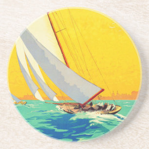 Vintage Segelboote Französisch Reisen Getränkeuntersetzer