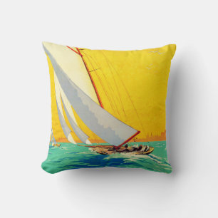 Vintage Segelboote Französisch Reisen Kissen