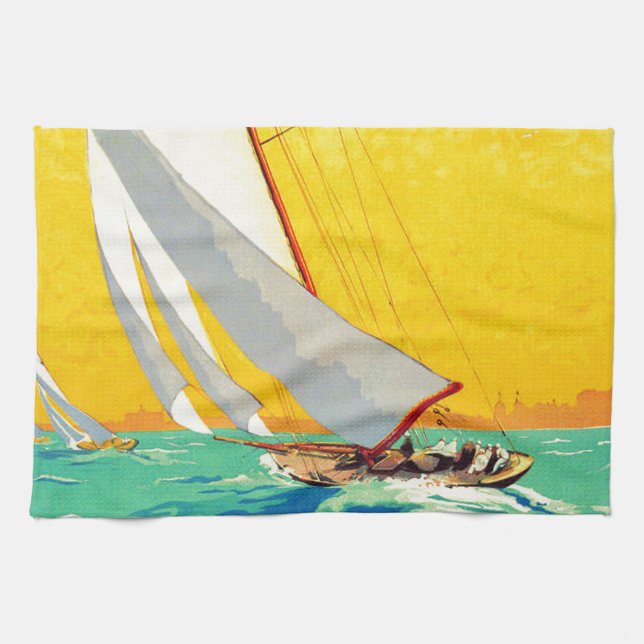 Vintage Segelboote Französisch Reisen Küchentuch (Horizontal)