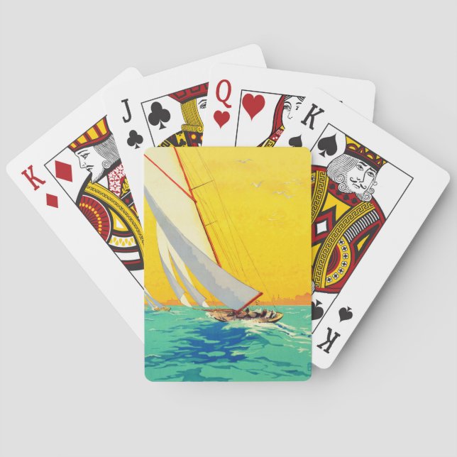 Vintage Segelboote Französisch Reisen Spielkarten (Rückseite)