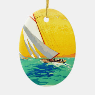 Vintage Segelboote Französischer Reiseleiter Keramik Ornament