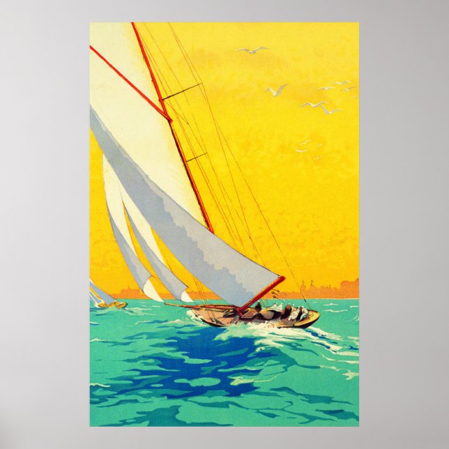 Vintage Segelboote Französisches Reiseplakat Poster (Vorne)