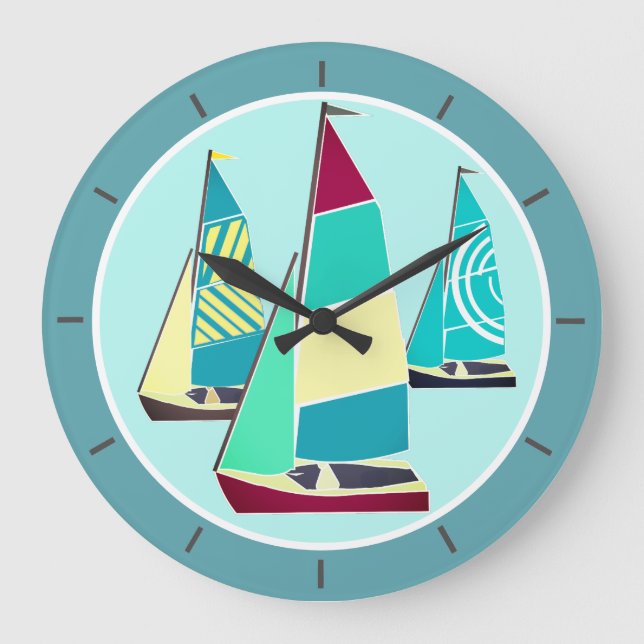 Vintage Segelboote Große Wanduhr (Vorderseite)