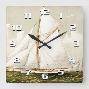 Vintage-Segelschiff-Druck Quadratische Wanduhr