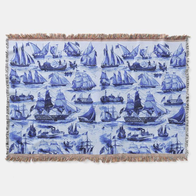 VINTAGE SEGELSCHIFFE, SCHIFFE, Navy Blue Nautical Decke (Vorderseite)