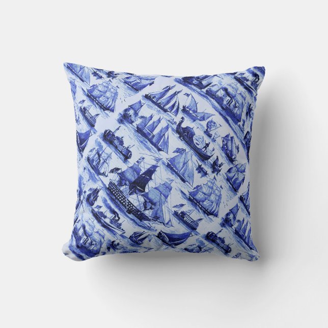 VINTAGE SEGELSCHIFFE UND SCHIFFE, Navy Blue Kissen (Vorderseite)