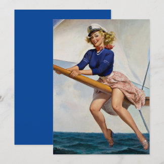 Vintage Segelyacht Pinup Girl Card Einladung