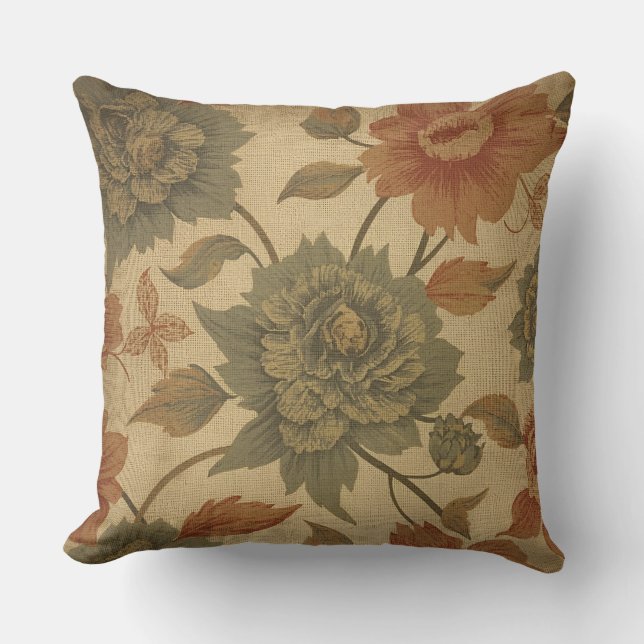 Vintage Seite Grün und Orangen Kissen (Vorderseite)